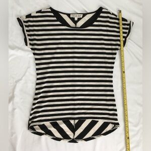 EUC Pink Rose tan/black stripped short sleeve round neck top, little stretchy.